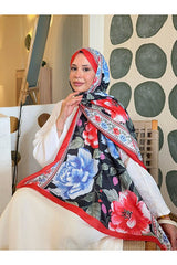 Patterned Cotton Shawl - Red & Blue Floral - TryAladdin
