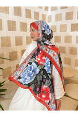 Patterned Cotton Shawl - Red & Blue Floral - TryAladdin