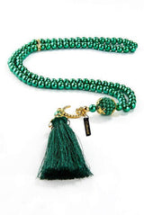 Pearl Tasbih with Waw and Ottoman Tugra, 99 Beads - Green - TryAladdin