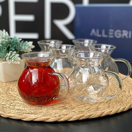 Perlaevkahve Borcam Style Professional Handled Tea Glasses - 6 - Piece Set (200ml Each) - TryAladdin
