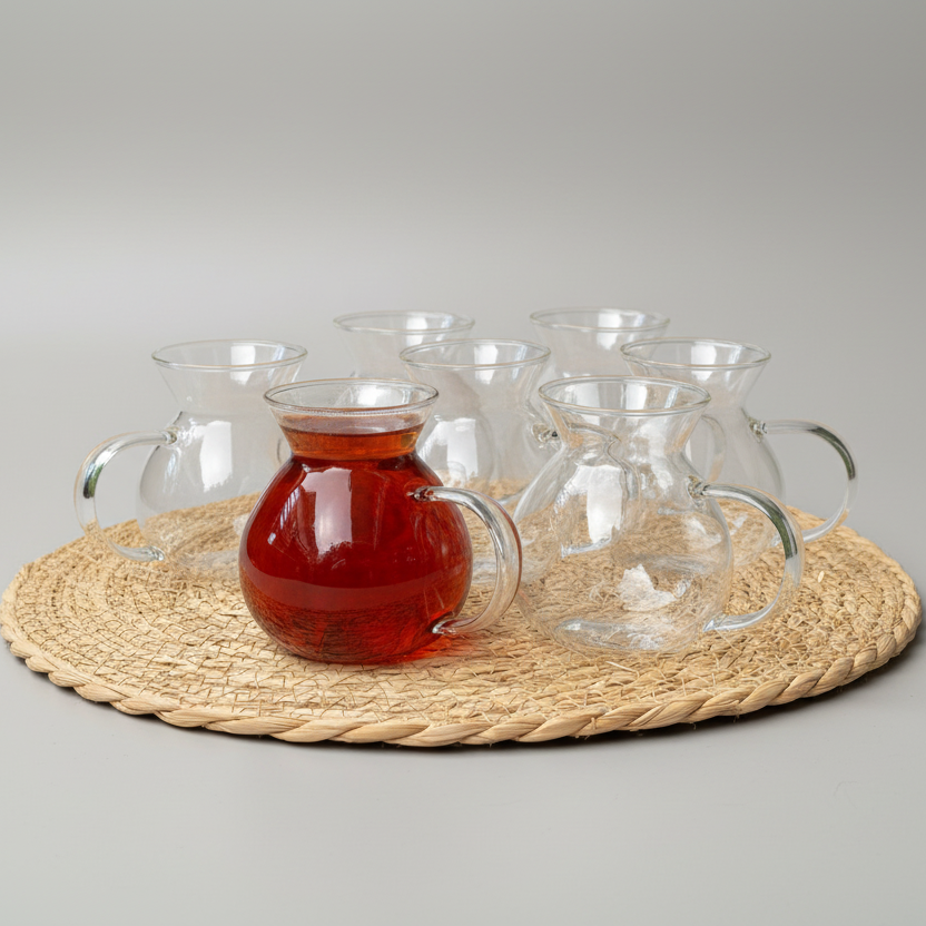 Set di 6 Bicchieri da Tè Professionali con Manico Borcam Style Perlaevkahve - 200ml ciascuno