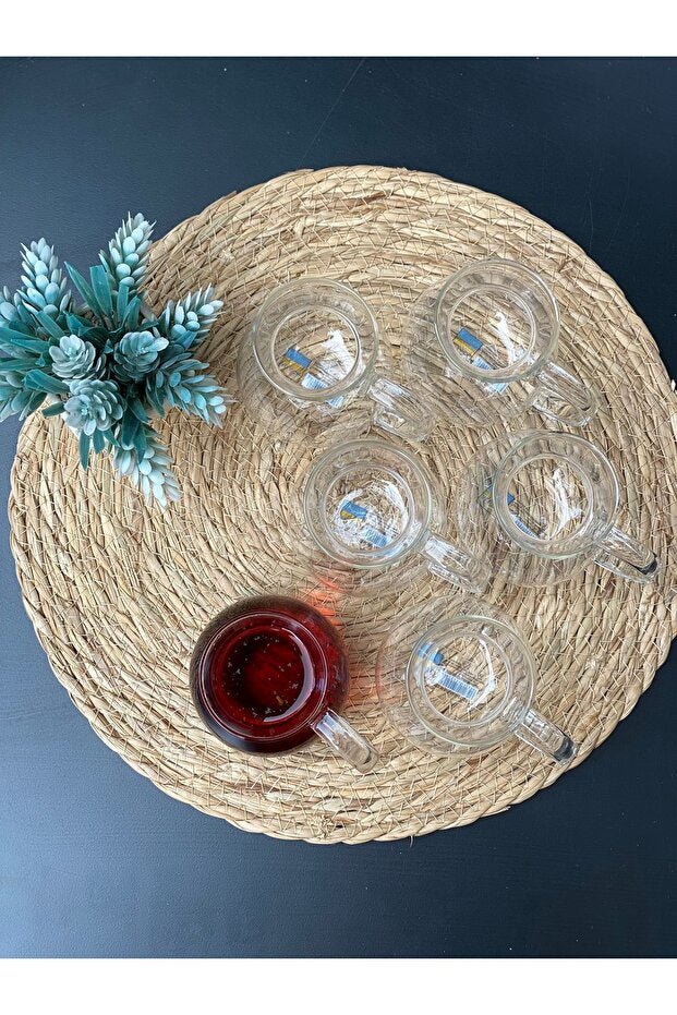 Perlaevkahve Borcam Style Professional Handled Tea Glasses - 6 - Piece Set (200ml Each) - TryAladdin