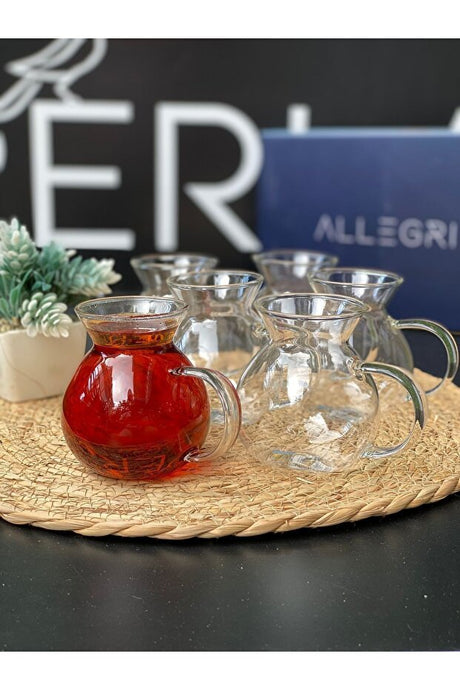 Perlaevkahve Borcam Style Professional Handled Tea Glasses - 6 - Piece Set (200ml Each) - TryAladdin