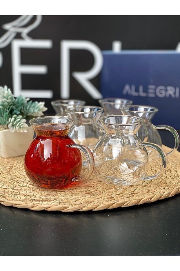 Perlaevkahve Borcam Style Professional Handled Tea Glasses - 6 - Piece Set (200ml Each) - TryAladdin