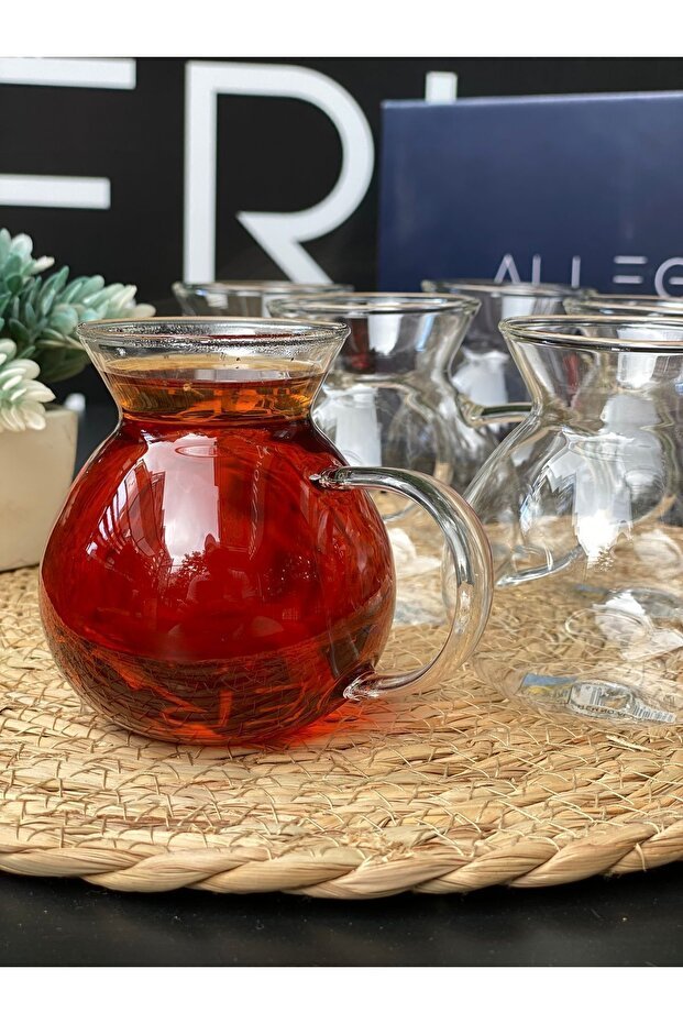 Perlaevkahve Borcam Style Professional Handled Tea Glasses - 6 - Piece Set (200ml Each) - TryAladdin