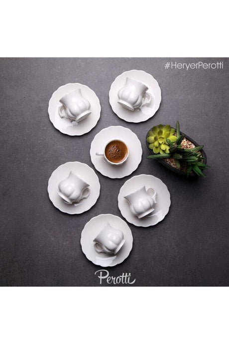 Perotti Emery Premium White Porcelain Turkish Coffee Cup Set - 6 Count - TryAladdin
