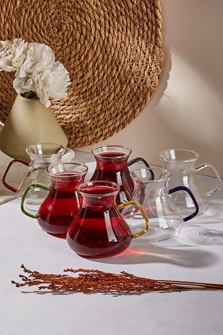 Perotti Premium Ehl - i Keyf Borosilicate Colored Tea Glass Set - 6 x 200ml - TryAladdin