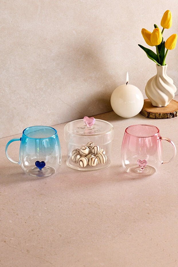 Perotti Premium Love Design Glass Mug Set - 2 x 400ml - TryAladdin