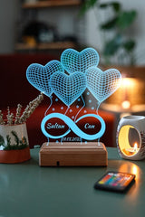 Personalized 3D LED Lamp - 4 Hearts, Infinity Design, 16 Colors, Remote - TryAladdin