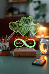 Personalized 3D LED Lamp - 4 Hearts, Infinity Design, 16 Colors, Remote - TryAladdin