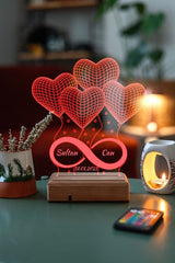 Personalized 3D LED Lamp - 4 Hearts, Infinity Design, 16 Colors, Remote - TryAladdin