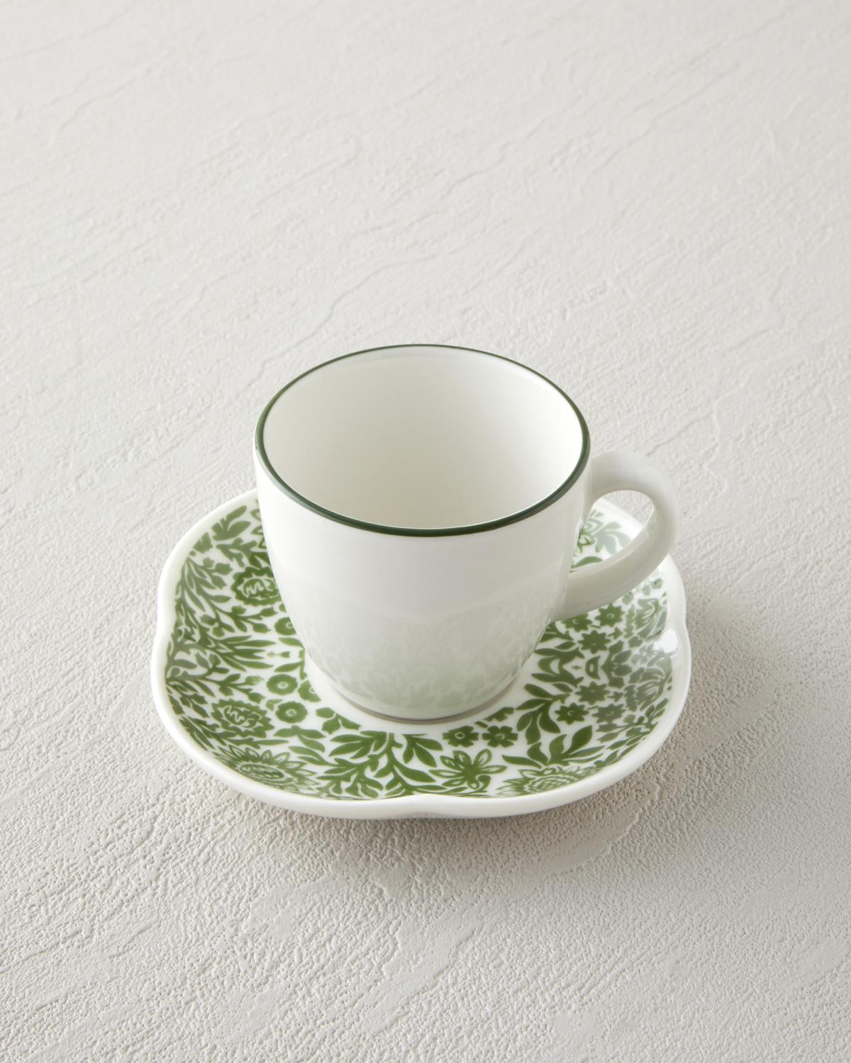 Professional Bone Porcelain Green Petal Coffee Cup Set   4 Piece Serveware