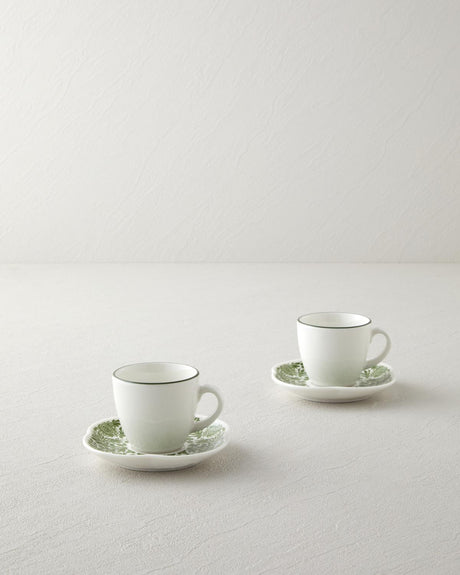 Professional Bone Porcelain Green Petal Coffee Cup Set - 4 Piece Serveware
