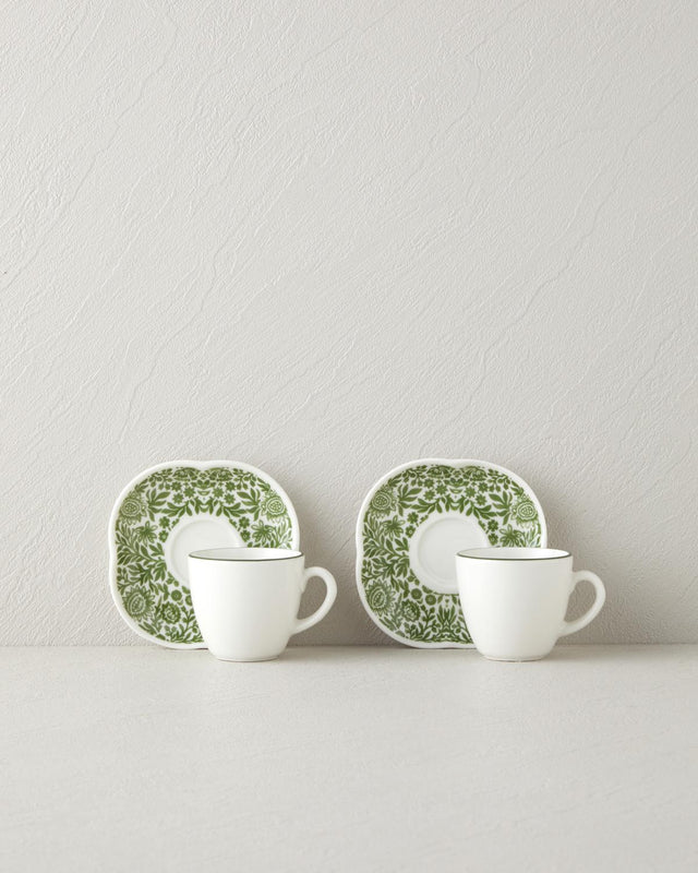 Professional Bone Porcelain Green Petal Coffee Cup Set - 4 Piece Serveware