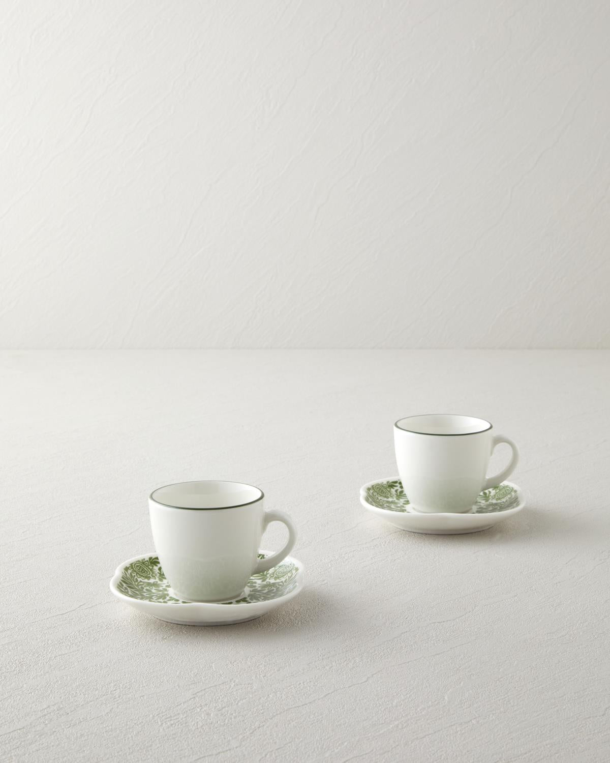Professional Bone Porcelain Green Petal Coffee Cup Set   4 Piece Serveware