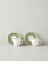 Professional Bone Porcelain Green Petal Coffee Cup Set   4 Piece Serveware