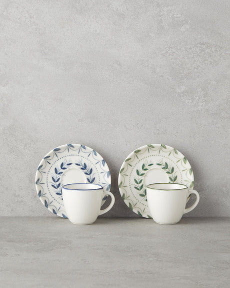 Professional Bone Porcelain Turkish Demitasse Set 4 Piece Blue Green