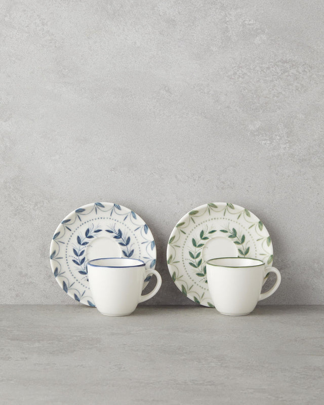 Professional Bone Porcelain Turkish Demitasse Set 4 Piece Blue Green