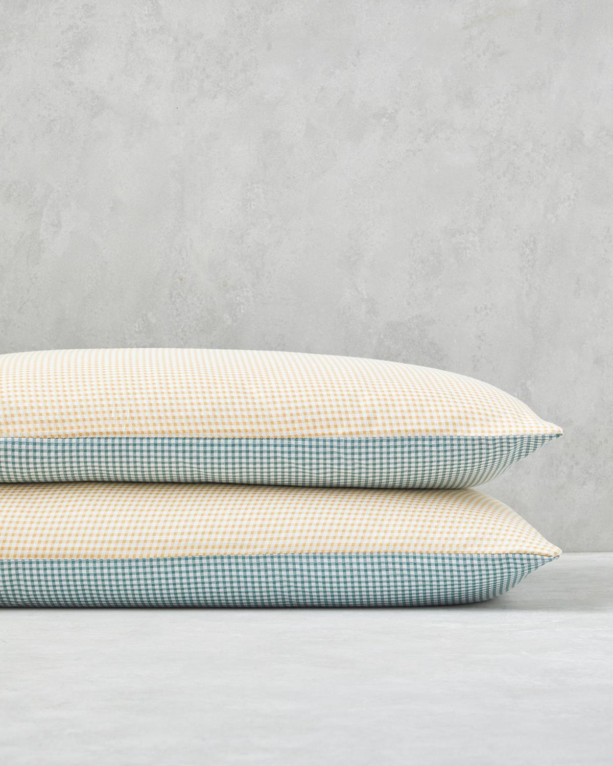 Premium Cotton Gingham Pillowcase Pair   50x70cm Yellow Green
