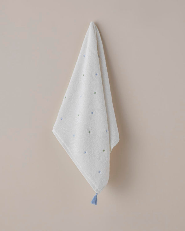 Premium Dotted Tasseled Cotton Hand Towel - Green Blue