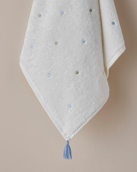 Premium Dotted Tasseled Cotton Hand Towel - Green Blue