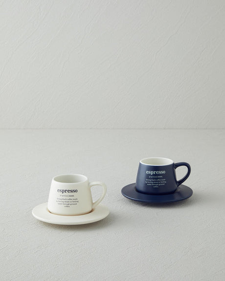 Premium New Bone China Espresso Coffee Cup Set 4 Piece Navy Cream