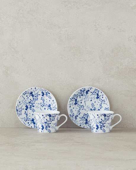 Premium Porcelain Turkish Coffee Cup Set Blue 4 Piece 2 Person