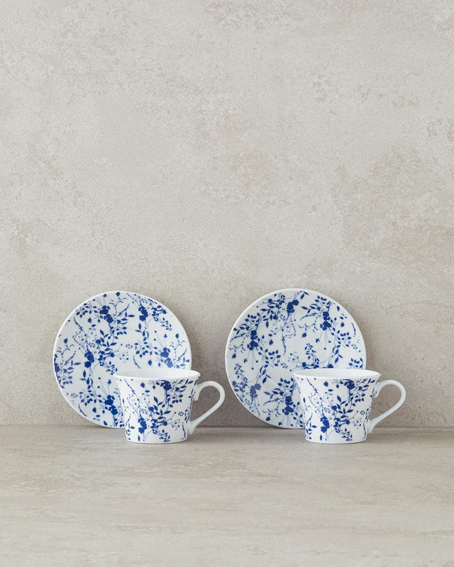 Premium Porcelain Turkish Coffee Cup Set Blue 4 Piece 2 Person