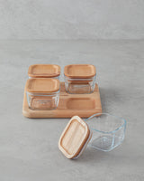 Professional Glass 4 Compartment Serving Dish Wooden Lid