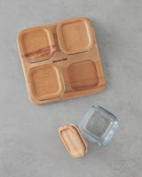 Professional Glass 4 Compartment Serving Dish Wooden Lid
