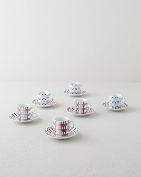Pico Lines   Premium Porcelain   12 Piece   6 Person Coffee Cup Set   80ml   Navy Red