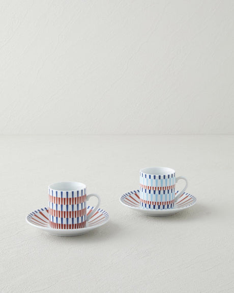 Pico Lines   Premium Porcelain   12 Piece   6 Person Coffee Cup Set   80ml   Navy Red