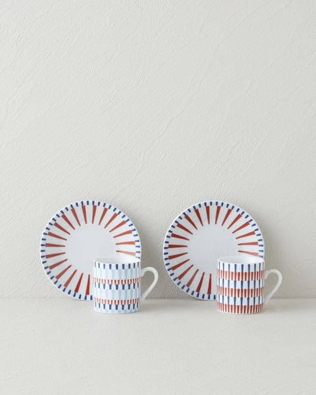 Elegant 2 Person Porcelain Coffee Cup Set   80ml Navy Red   4 Piece
