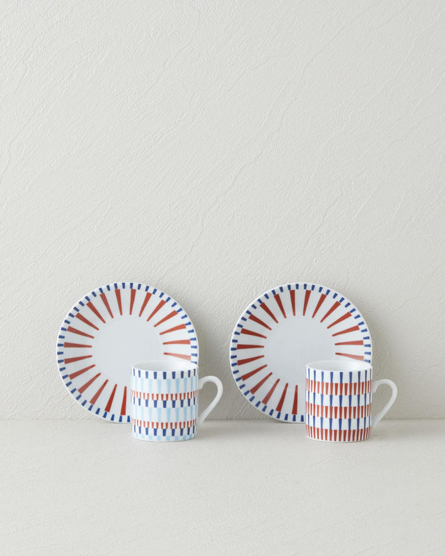 Elegant 2 Person Porcelain Coffee Cup Set   80ml Navy Red   4 Piece