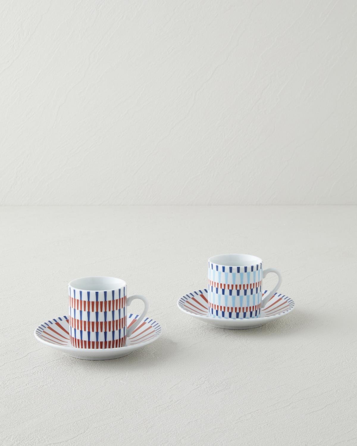 Elegant 2 Person Porcelain Coffee Cup Set   80ml Navy Red   4 Piece
