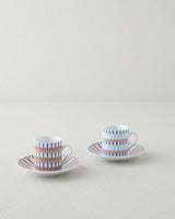 Elegant 2 Person Porcelain Coffee Cup Set   80ml Navy Red   4 Piece