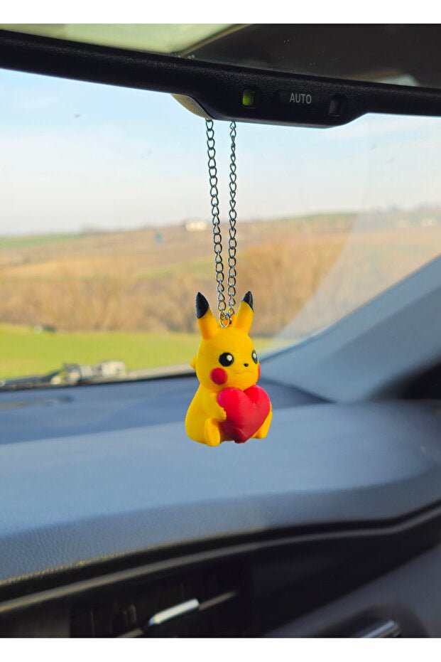 Pikachu with Heart Car Rearview Mirror Charm - Valentine's Day Gift - TryAladdin