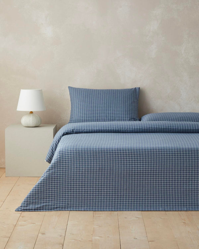 Professional Pincheck Yarn Dyed Double Duvet Cover Set Blue