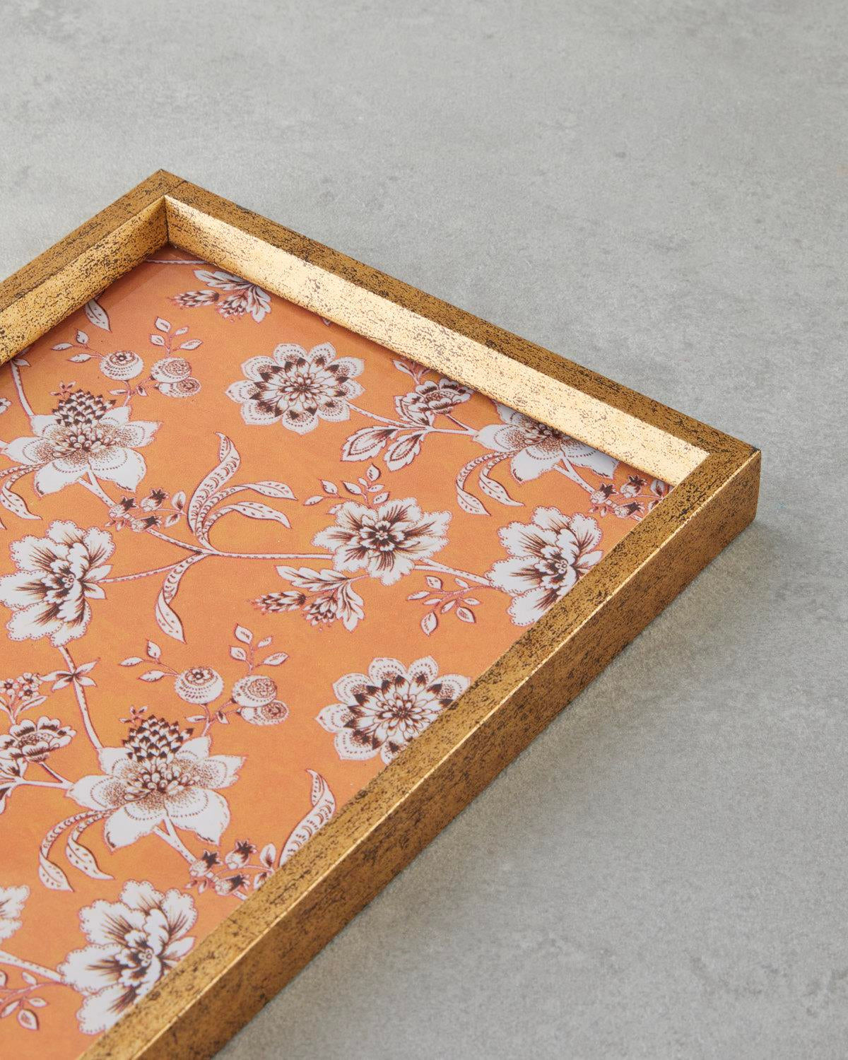 Professional Pine Rose Decorative Tray Orange Accent