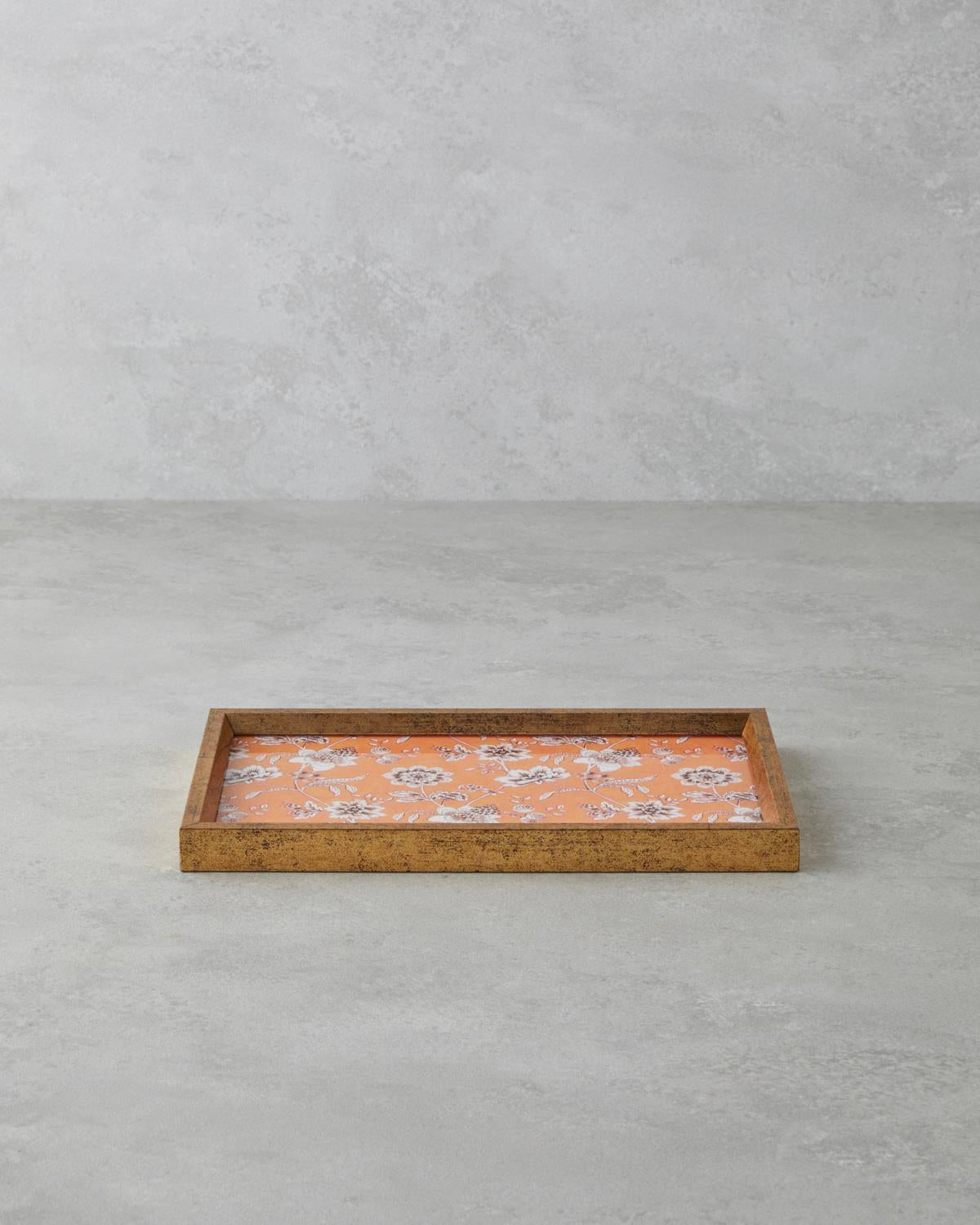 Professional Pine Rose Decorative Tray Orange Accent