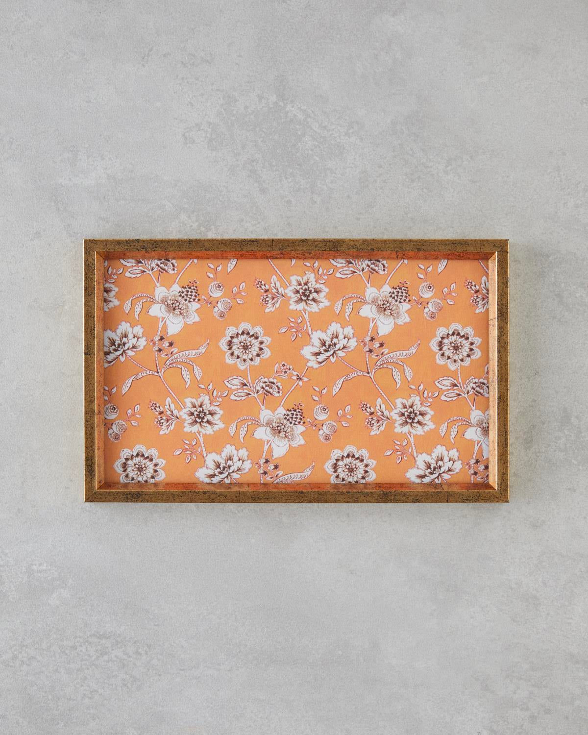 Professional Pine Rose Decorative Tray Orange Accent