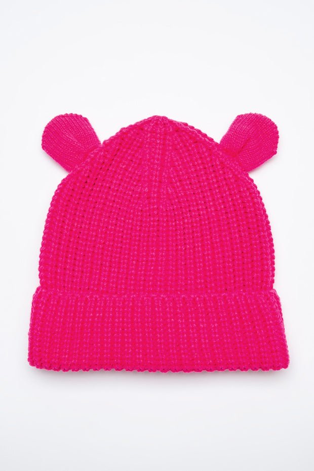 Pink Knitted Girl's Beanie - With cute Bear Ears - TryAladdin