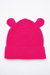 Pink Knitted Girl's Beanie - With Cute Bear Ears - TryAladdin