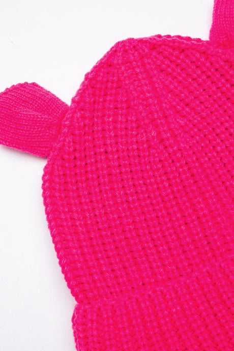 Pink Knitted Girl's Beanie - With Cute Bear Ears - TryAladdin