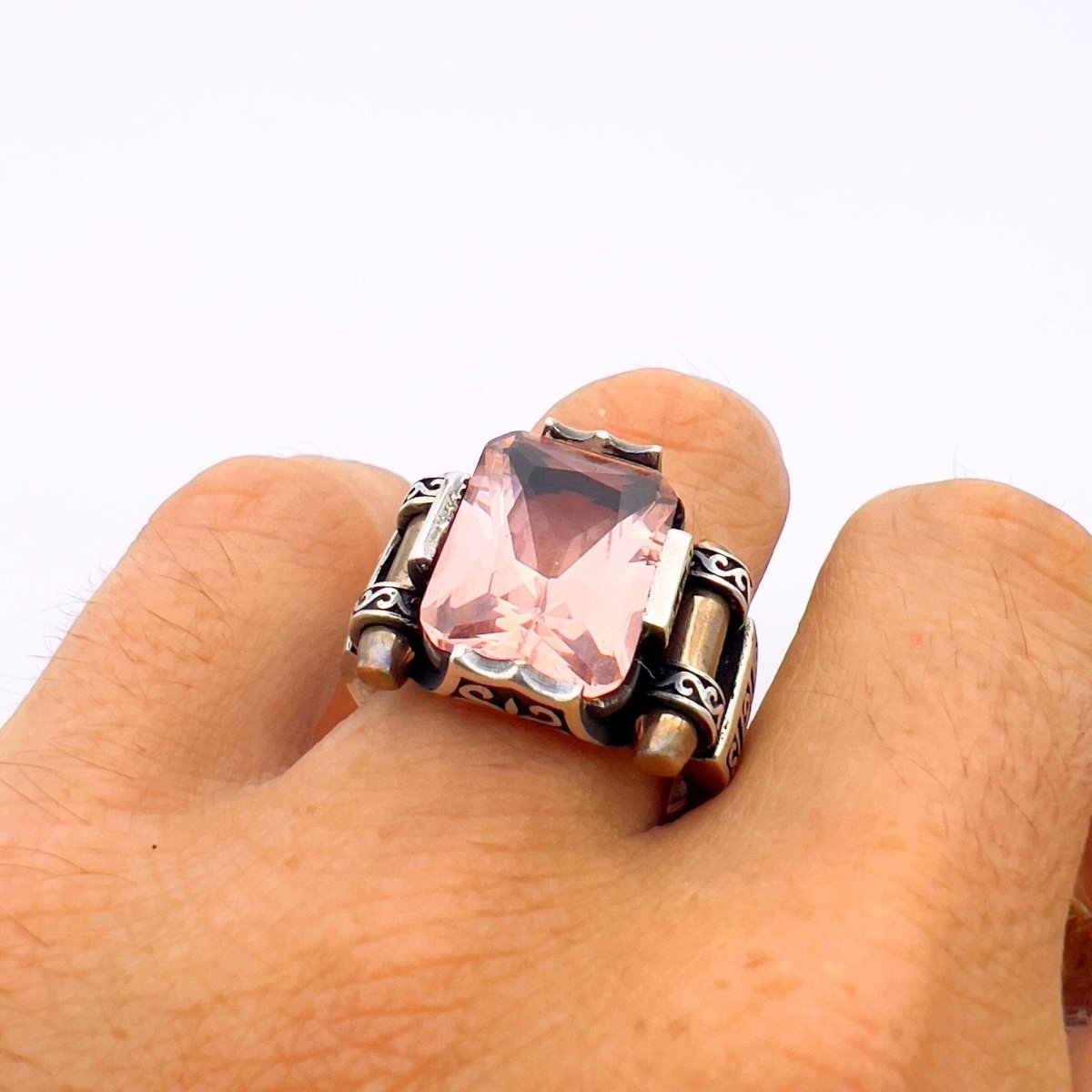 Pink Morganite Gemstone Unisex Silver Ring