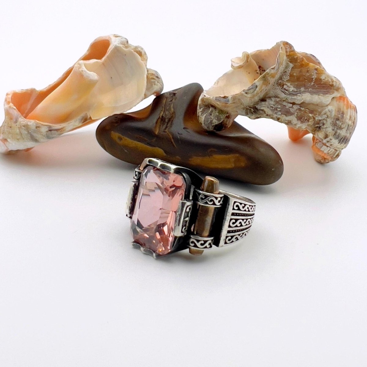 Pink Morganite Gemstone Unisex Silver Ring