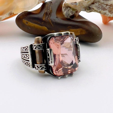 Pink Morganite Gemstone Unisex Silver Ring