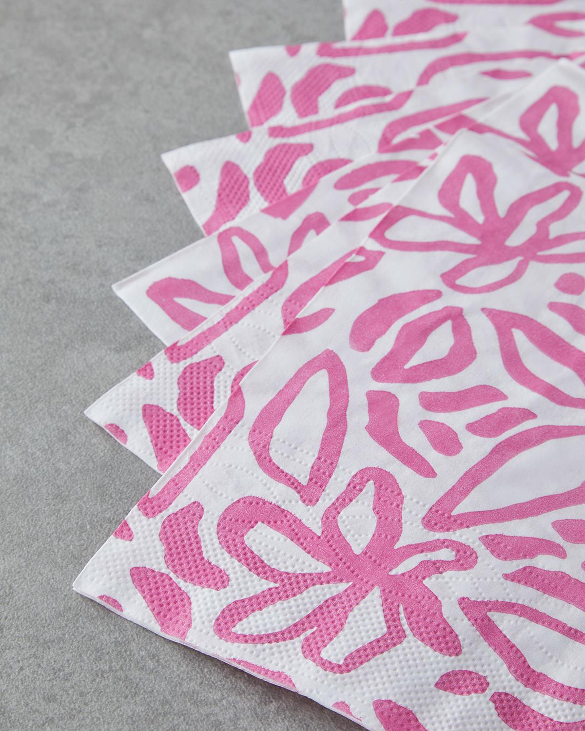Premium Floral Design Pink Paper Napkins   20 Count Bulk Pack