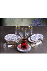 Pinkev Authentic Turkish Tea Glass & Ceramic Saucer Set - 12 - Piece - TryAladdin