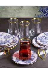 Pinkev Authentic Turkish Tea Glass & Ceramic Saucer Set - 12 - Piece - TryAladdin